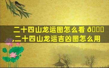二十四山龙运图怎么看 🐘 ,二十四山龙运吉凶图怎么用